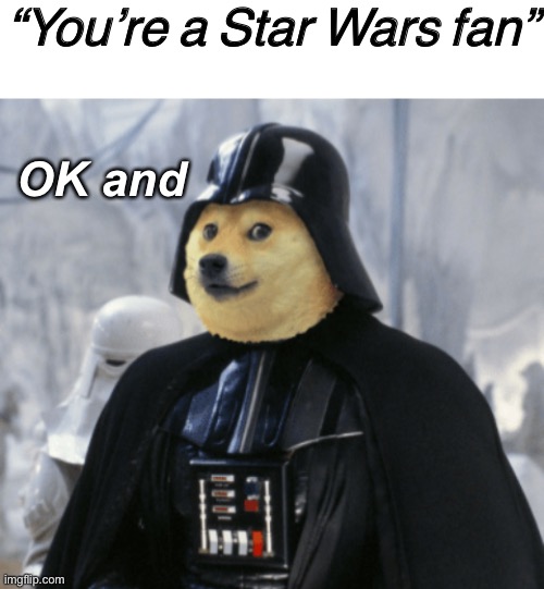 “You’re a Star Wars fan”; OK and | image tagged in blank white template | made w/ Imgflip meme maker