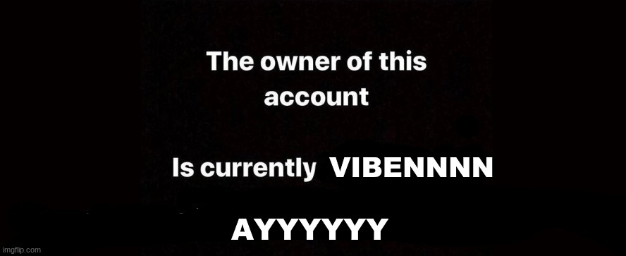 The owner of this account is currently | VIBENNNN; AYYYYYY | image tagged in the owner of this account is currently | made w/ Imgflip meme maker