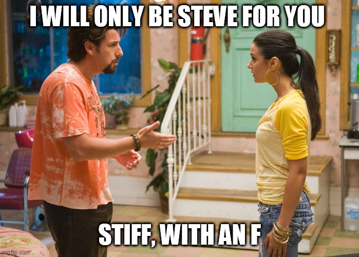I WILL ONLY BE STEVE FOR YOU; STIFF, WITH AN F | made w/ Imgflip meme maker