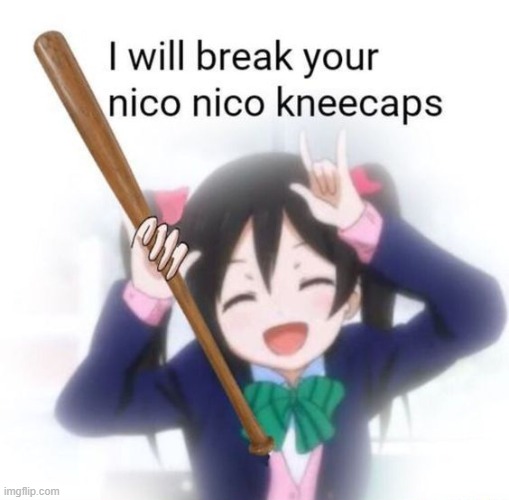 I will break your nico nico kneecaps | image tagged in i will break your nico nico kneecaps | made w/ Imgflip meme maker