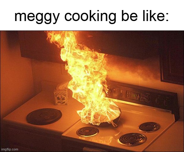Kitchen Fire | meggy cooking be like: | image tagged in kitchen fire | made w/ Imgflip meme maker