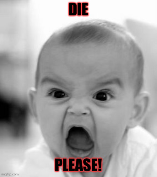 DIE PLEASE! | image tagged in memes,angry baby | made w/ Imgflip meme maker