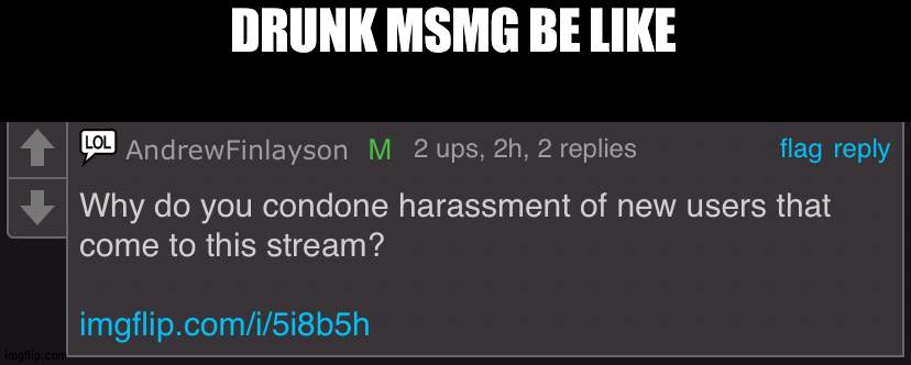 Can't tell who's an alt or an user | DRUNK MSMG BE LIKE | image tagged in andrewfinlayson harassment | made w/ Imgflip meme maker