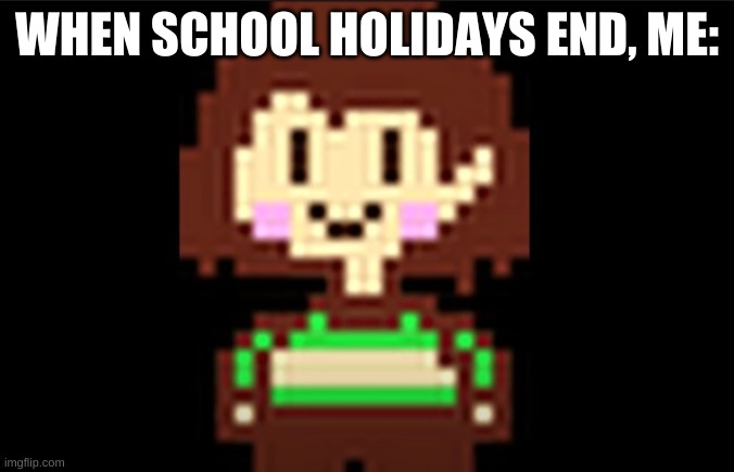 CHARA smile | WHEN SCHOOL HOLIDAYS END, ME: | image tagged in chara | made w/ Imgflip meme maker