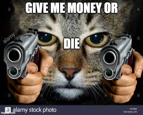 give me money or....... | DIE; GIVE ME MONEY OR | image tagged in memes,grumpy cat,cat | made w/ Imgflip meme maker