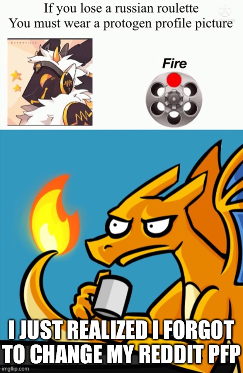 Charizard image isn’t mine, I did not draw it I stole it from someone else’s comment | I JUST REALIZED I FORGOT TO CHANGE MY REDDIT PFP | made w/ Imgflip meme maker