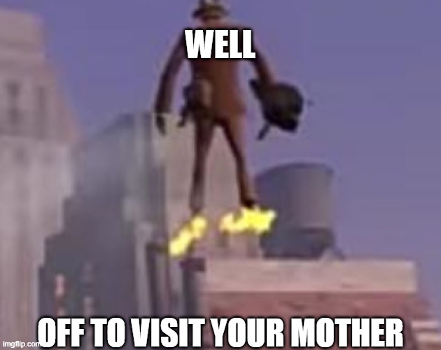 Flying Spy | WELL; OFF TO VISIT YOUR MOTHER | image tagged in flying spy | made w/ Imgflip meme maker
