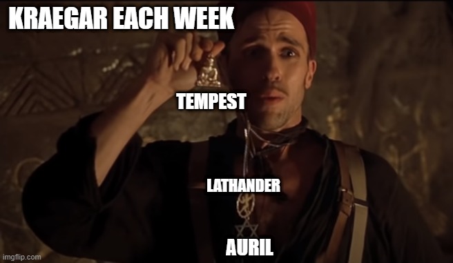 DND | KRAEGAR EACH WEEK; TEMPEST; LATHANDER; AURIL | image tagged in the mummy | made w/ Imgflip meme maker
