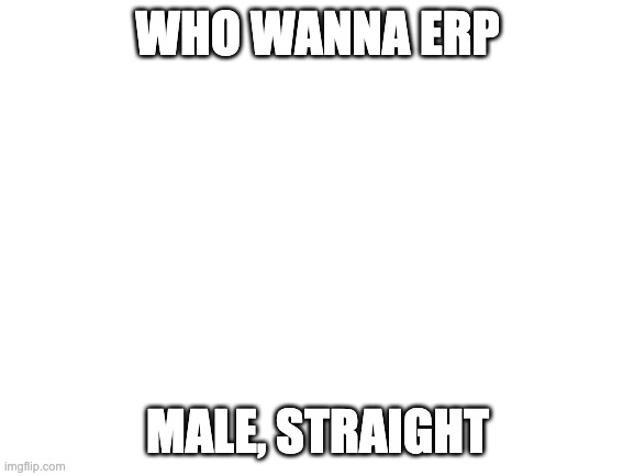 Blank White Template | WHO WANNA ERP; MALE, STRAIGHT | image tagged in blank white template | made w/ Imgflip meme maker