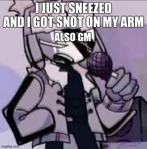 Ruv Ugh | I JUST SNEEZED AND I GOT SNOT ON MY ARM; ALSO GM | image tagged in ruv ugh | made w/ Imgflip meme maker