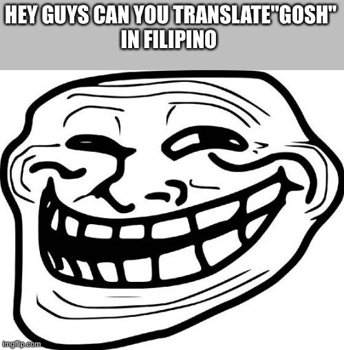 DONT | HEY GUYS CAN YOU TRANSLATE"GOSH"
IN FILIPINO | image tagged in memes,troll face | made w/ Imgflip meme maker