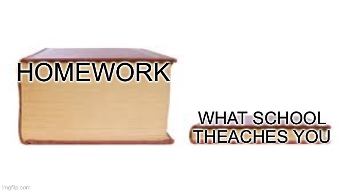 School’s be like | HOMEWORK; WHAT SCHOOL THEACHES YOU | image tagged in big book small book | made w/ Imgflip meme maker