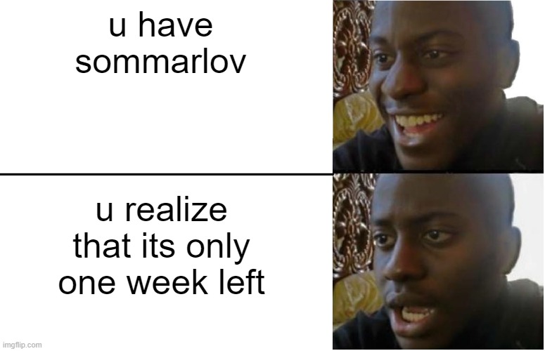 sommarlov | u have sommarlov; u realize that its only one week left | image tagged in disappointed black guy,byskeskolanmemes | made w/ Imgflip meme maker