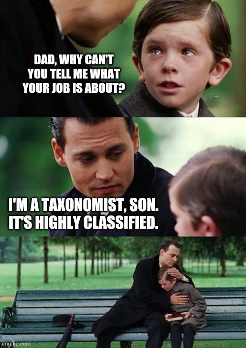 Classified. | DAD, WHY CAN'T YOU TELL ME WHAT YOUR JOB IS ABOUT? I'M A TAXONOMIST, SON. IT'S HIGHLY CLASSIFIED. | image tagged in memes,finding neverland | made w/ Imgflip meme maker