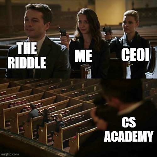 Assassination chain | THE RIDDLE; CEOI; ME; CS ACADEMY | image tagged in assassination chain | made w/ Imgflip meme maker