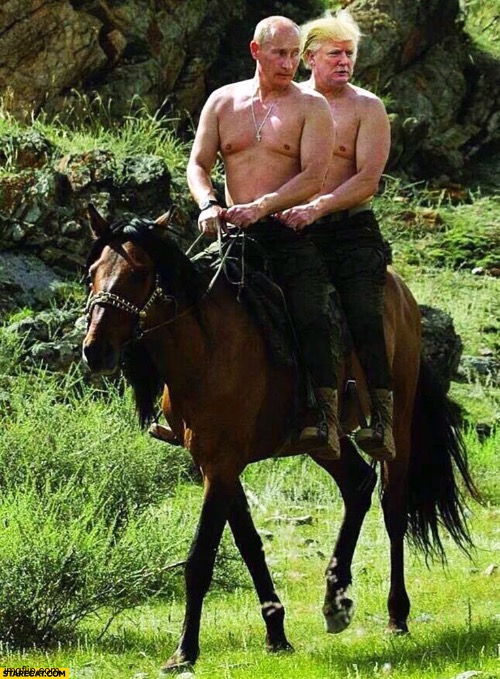 Putin Trump on a Horse | image tagged in putin trump on a horse | made w/ Imgflip meme maker