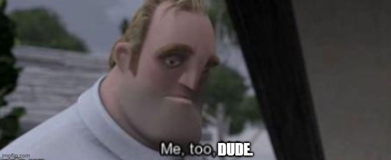 me too kid | DUDE. | image tagged in me too kid | made w/ Imgflip meme maker