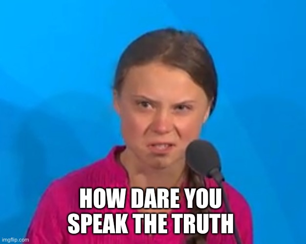 How dare you? | HOW DARE YOU 
SPEAK THE TRUTH | image tagged in how dare you | made w/ Imgflip meme maker