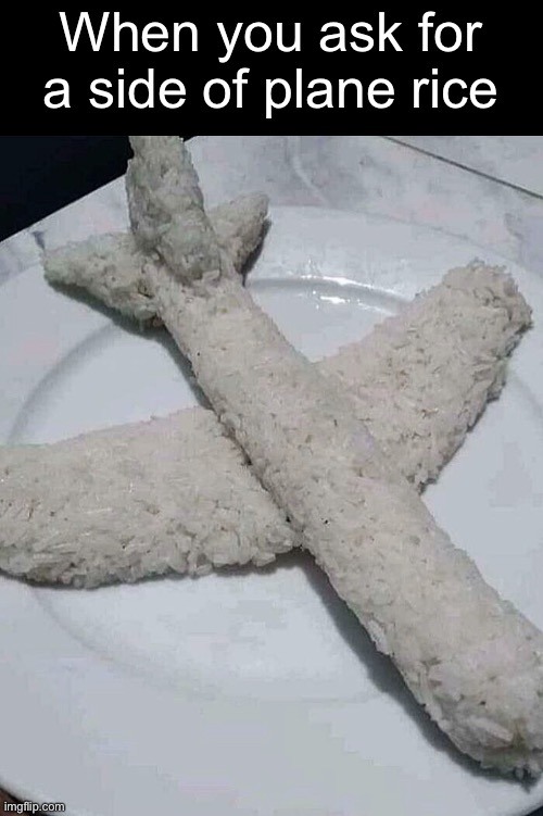 Plain Rice | When you ask for a side of plane rice | image tagged in funny memes,dad jokes,eyeroll | made w/ Imgflip meme maker