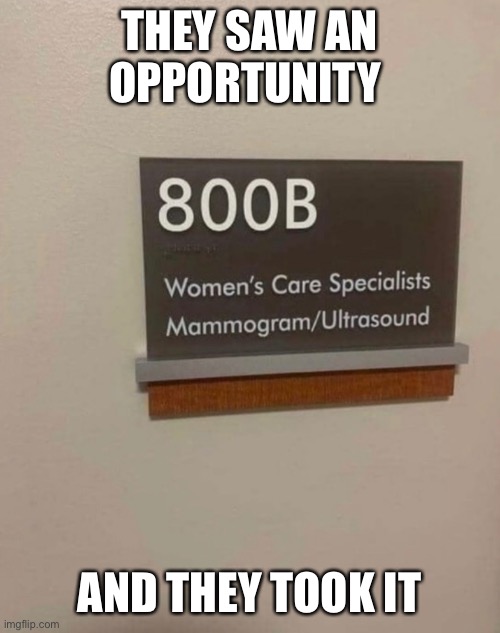 Opportunity | THEY SAW AN OPPORTUNITY; AND THEY TOOK IT’S | image tagged in opportunity,boobs,doctor,humor | made w/ Imgflip meme maker