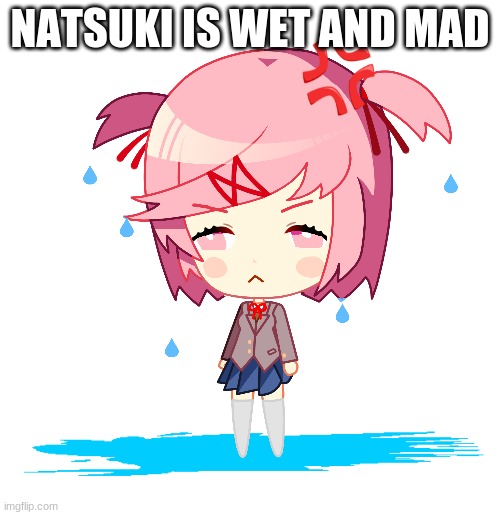 Natsuki is wet and mad |  NATSUKI IS WET AND MAD | image tagged in stop reading the tags | made w/ Imgflip meme maker