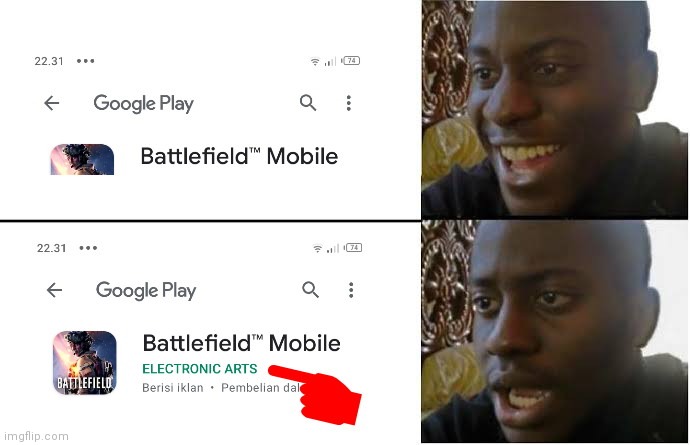 My reaction after finding new game. But... | image tagged in disappointed black guy,ea,games,electronic arts,battlefield,battlefield mobile | made w/ Imgflip meme maker
