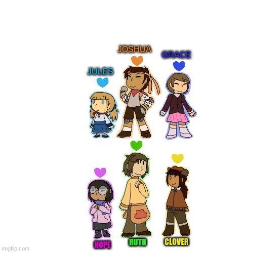JOSHUA; GRACE; JULES; CLOVER; RUTH; HOPE | image tagged in omega flowey | made w/ Imgflip meme maker