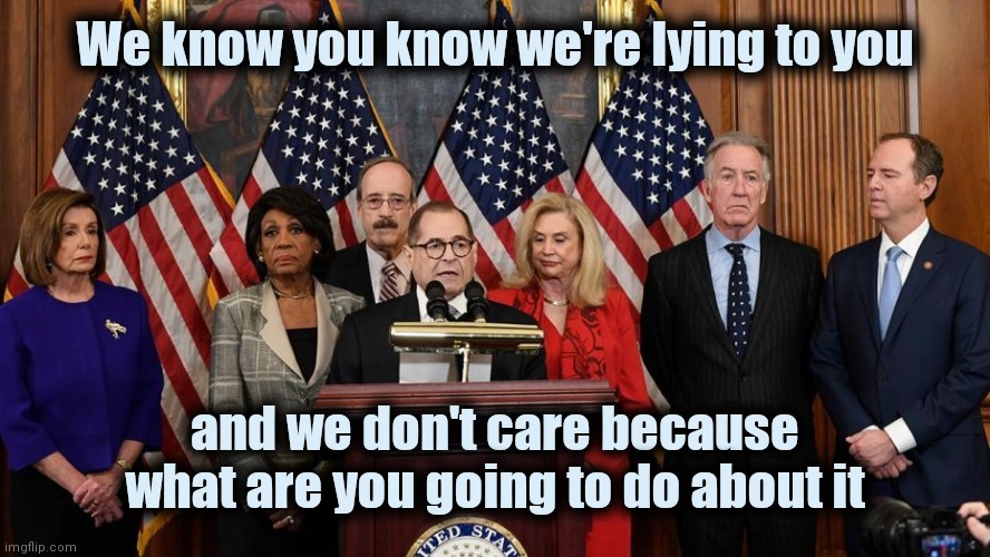 House Democrats | We know you know we're lying to you and we don't care because what are you going to do about it | image tagged in house democrats | made w/ Imgflip meme maker