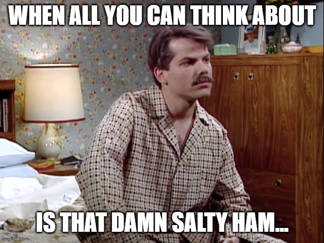 Mmm...Ham | WHEN ALL YOU CAN THINK ABOUT; IS THAT DAMN SALTY HAM... | image tagged in salty,comedy,food | made w/ Imgflip meme maker