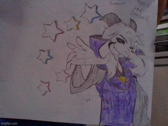 This is one of my drawings of Asriel. (It's probably worse than Lil_Frisk's great drawings) | image tagged in drawings | made w/ Imgflip meme maker