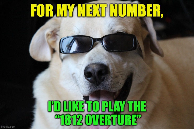 COOL DOG | FOR MY NEXT NUMBER, I’D LIKE TO PLAY THE
 “1812 OVERTURE” | image tagged in cool dog | made w/ Imgflip meme maker