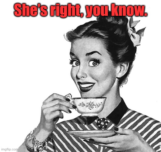 50s woman | She’s right, you know. | image tagged in 50s woman | made w/ Imgflip meme maker