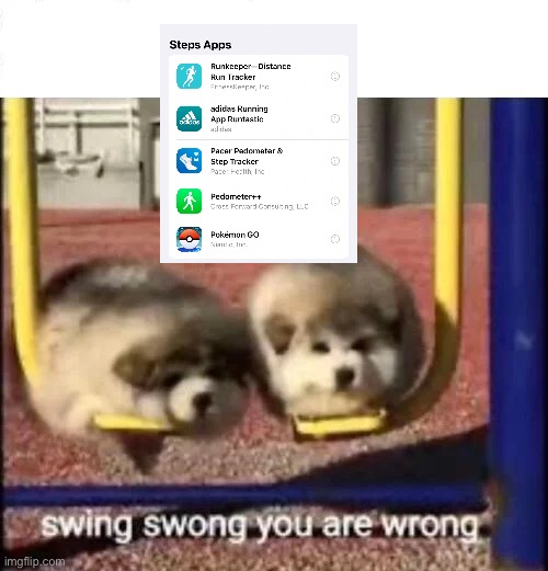 Yes I love it when I go my run I can check my steps by looking at Pokémon go | image tagged in swing swong you are wrong | made w/ Imgflip meme maker