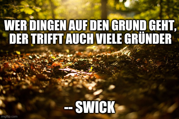 WER DINGEN AUF DEN GRUND GEHT,
DER TRIFFT AUCH VIELE GRÜNDER; -- SWICK | made w/ Imgflip meme maker
