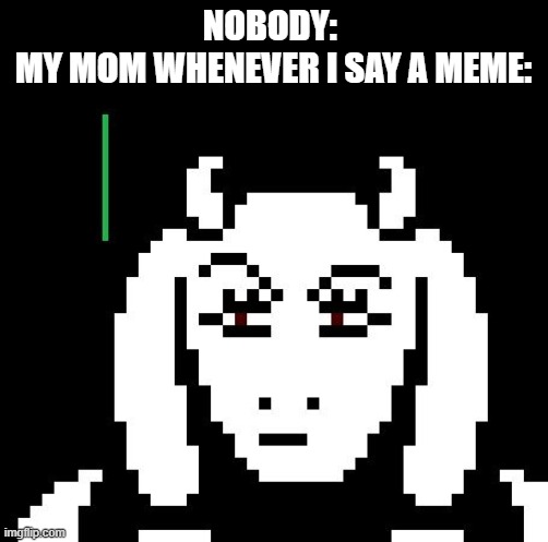 Stop it, child | NOBODY: 
MY MOM WHENEVER I SAY A MEME: | image tagged in undertale - toriel | made w/ Imgflip meme maker
