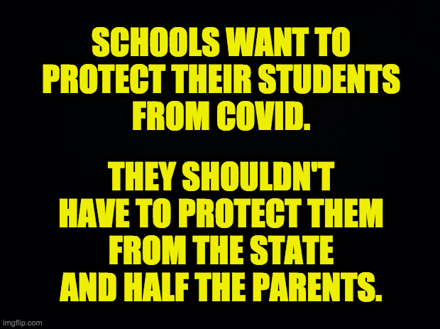 It is hands down the dumbest thing I've ever seen. | SCHOOLS WANT TO
PROTECT THEIR STUDENTS
FROM COVID. THEY SHOULDN'T
HAVE TO PROTECT THEM
FROM THE STATE
AND HALF THE PARENTS. | image tagged in memes,covid,conservative lunacy,school | made w/ Imgflip meme maker