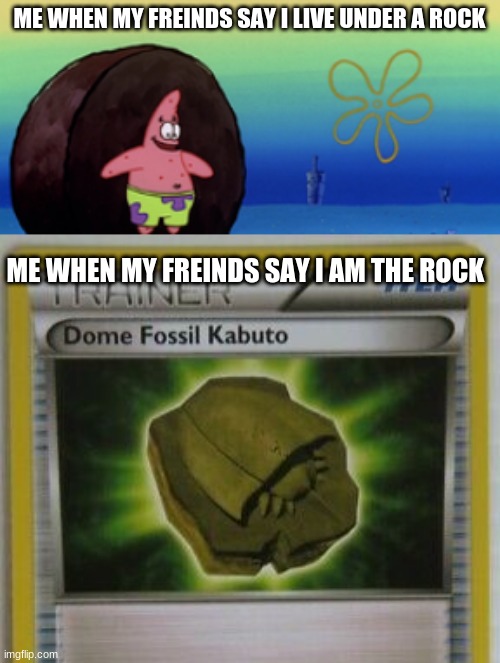from under the rock too the rock | ME WHEN MY FREINDS SAY I LIVE UNDER A ROCK; ME WHEN MY FREINDS SAY I AM THE ROCK | image tagged in rock | made w/ Imgflip meme maker
