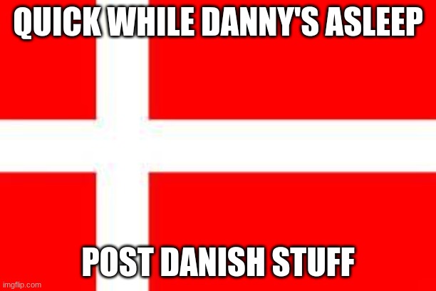 danish flag | QUICK WHILE DANNY'S ASLEEP; POST DANISH STUFF | image tagged in danish flag | made w/ Imgflip meme maker