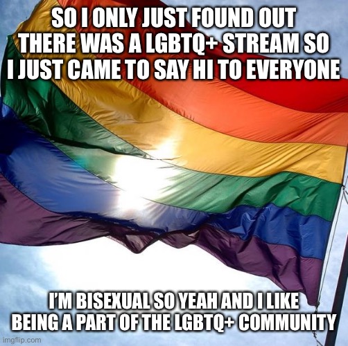 Hello! | SO I ONLY JUST FOUND OUT THERE WAS A LGBTQ+ STREAM SO I JUST CAME TO SAY HI TO EVERYONE; I’M BISEXUAL SO YEAH AND I LIKE BEING A PART OF THE LGBTQ+ COMMUNITY | image tagged in pride,hello,bisexual,lgbtq | made w/ Imgflip meme maker