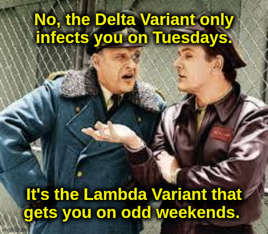 Vaccine Hogan | No, the Delta Variant only
infects you on Tuesdays. It's the Lambda Variant that
gets you on odd weekends. | image tagged in nazi,vaccine,covid,liberals,hogan | made w/ Imgflip meme maker