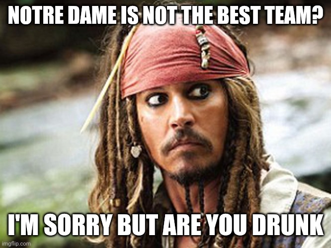 Notre dame drunk | NOTRE DAME IS NOT THE BEST TEAM? I'M SORRY BUT ARE YOU DRUNK | image tagged in notre dame,drunk,drunk baby,university,college football,football | made w/ Imgflip meme maker