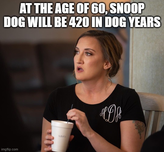 WOW..... | AT THE AGE OF 60, SNOOP DOG WILL BE 420 IN DOG YEARS | image tagged in just realized | made w/ Imgflip meme maker