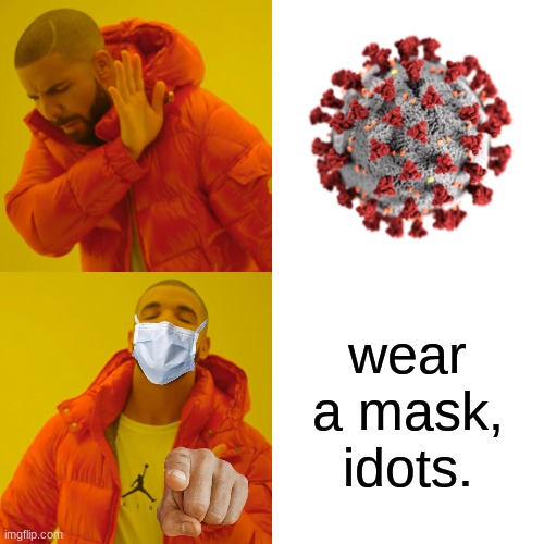 a message to the anti-facemask populus: | wear a mask, idots. | image tagged in memes,drake hotline bling | made w/ Imgflip meme maker