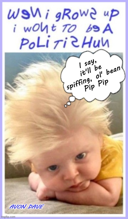 BABY BORIS |  I say, it'll be spiffing, ol' bean
Pip Pip; AVON DAVE | image tagged in boris,bojo,politician,prime minister,tory,conservatives | made w/ Imgflip meme maker