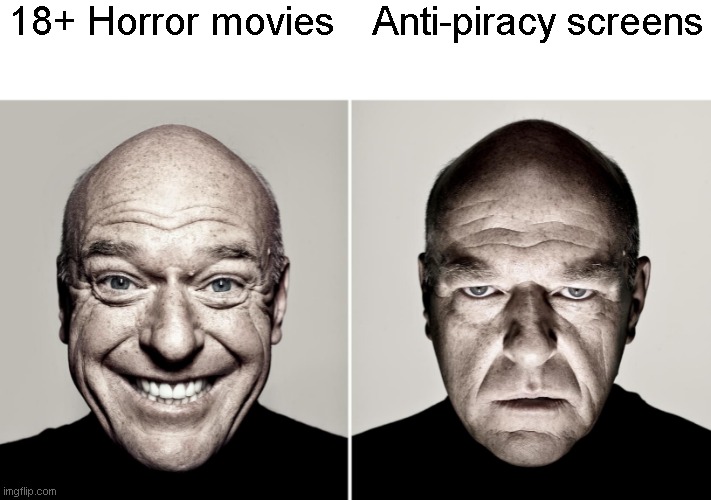 LoL dont pirate kids!!!!!!!!!!!! | 18+ Horror movies; Anti-piracy screens | image tagged in dean norris's reaction,pirate | made w/ Imgflip meme maker