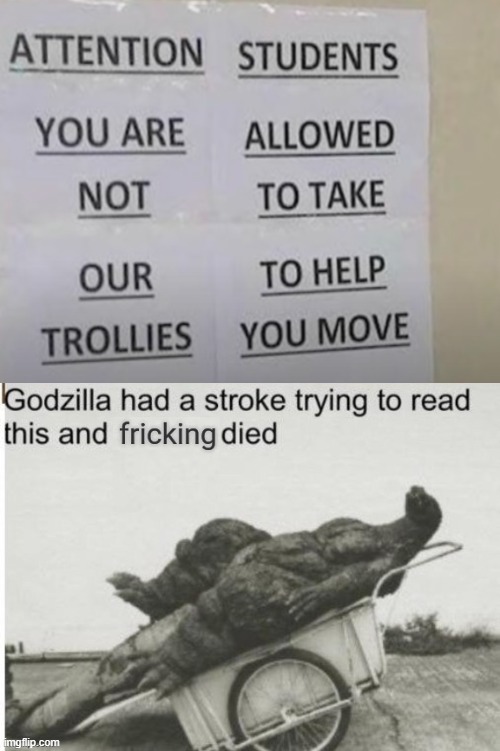 image tagged in godzilla had a stroke trying to read this and fricking died | made w/ Imgflip meme maker