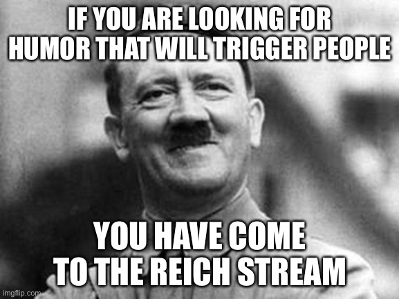 true tho | IF YOU ARE LOOKING FOR HUMOR THAT WILL TRIGGER PEOPLE; YOU HAVE COME TO THE REICH STREAM | image tagged in adolf hitler,dark humor,reich,funny,stream | made w/ Imgflip meme maker
