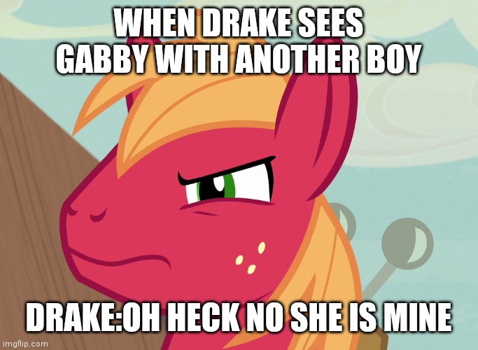 Someone is jealous lol | WHEN DRAKE SEES GABBY WITH ANOTHER BOY; DRAKE:OH HECK NO SHE IS MINE | image tagged in jealousy big macintosh mlp | made w/ Imgflip meme maker
