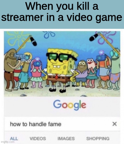 Happends sometimes? | When you kill a streamer in a video game | image tagged in how to handle fame | made w/ Imgflip meme maker