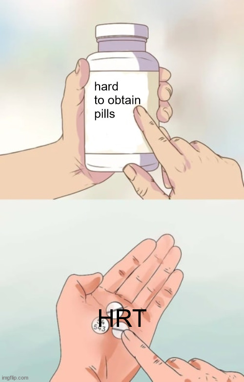 Trans memes are amazing | hard to obtain
pills; HRT | image tagged in hard to swallow pills blank | made w/ Imgflip meme maker